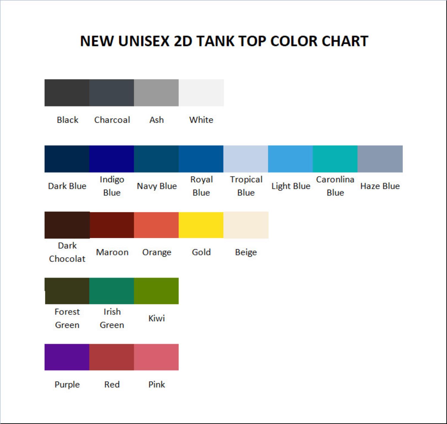 tank top color chart - Ajr Band Merch